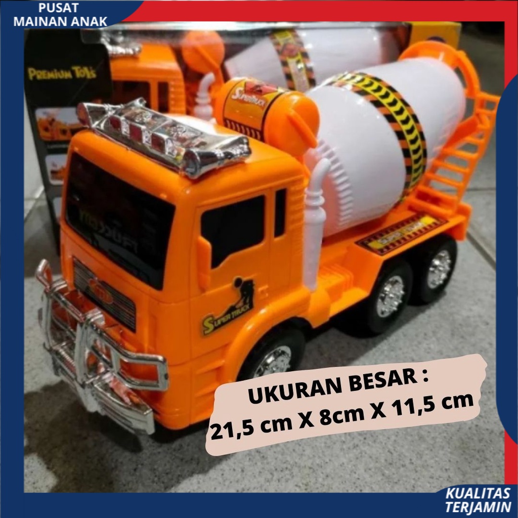 Mainan Mobil Truk Baterai Konstruksi Mixer Molen Sement Ukuran Besar Berlampu Dan Bersuara SNI