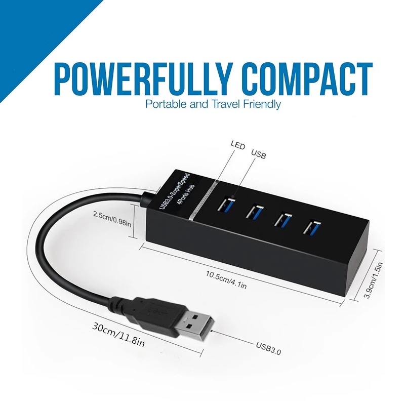 4 Port USB 2.0 Hub Splitter /High Speed Multiport Slim USB Hub Adapter /Fast Data Transfer USB Hub Extender Extension Connector