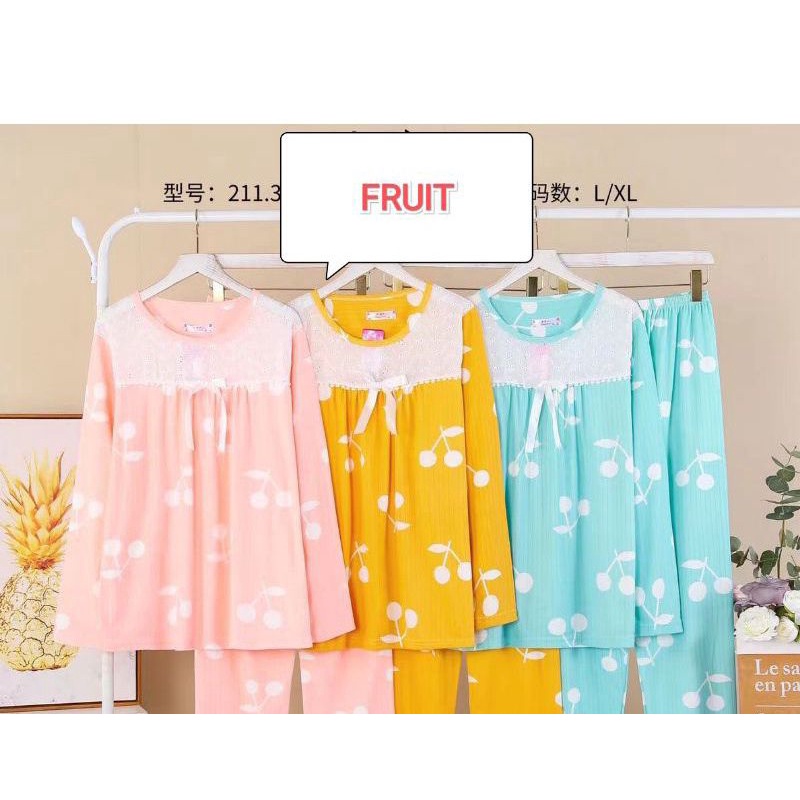 Piyama PP tebal full print L & XL-NONKANC FRUIT PEACH