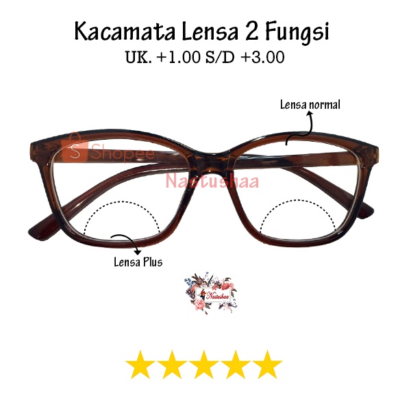 Kacamata Baca Plus (+) 2 Fungsi Baca dan Jalan Uk +1.00 s/d +3.00 Frame Coklat Kaca mata Rabun Dekat Reading Glasses NOCASE