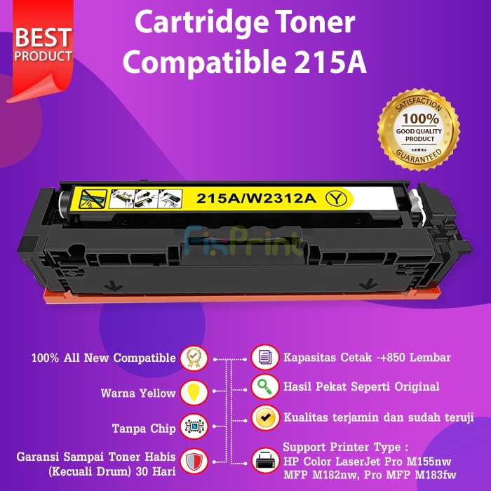 Cartridge Toner Compatible HP 215A Black Cyan Magenta Yellow W2310A Printer M155nw M182nw Tanpa Chip