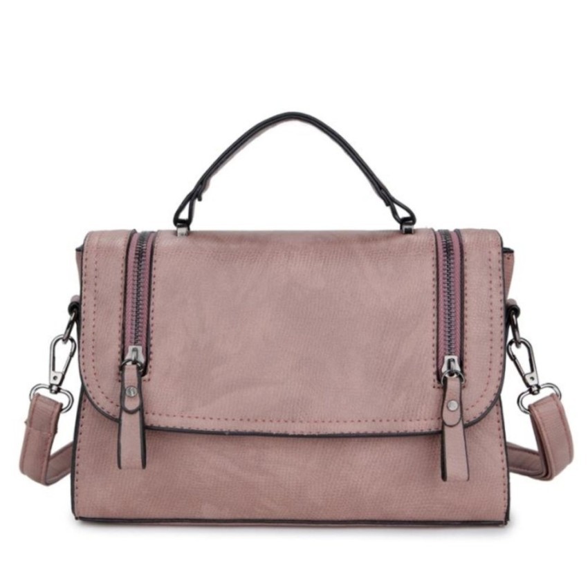 Jual KGS Tas Selempang Wanita Casual Wanita Impor Two Zippers Satchel Bag   Pink Berkualitas