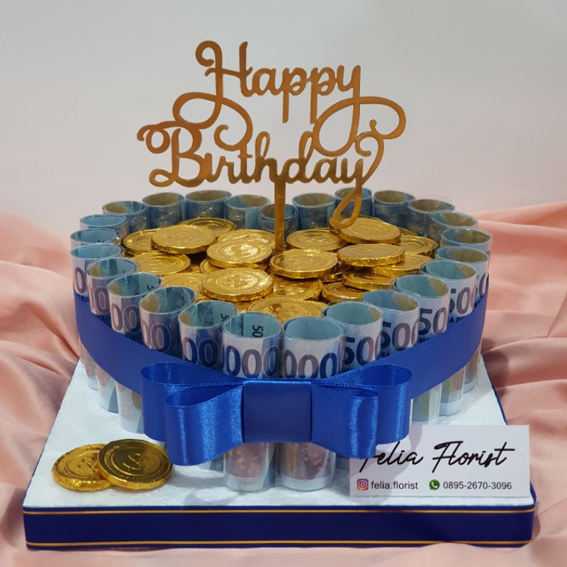 Birthday Cake | Anniversary Cake | Kue Ultah | Money Cake 1 Tier Low Small Kue Uang Asli