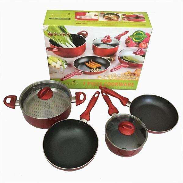 Panci Set Supra Wajan Teflon 7pcs warna merah