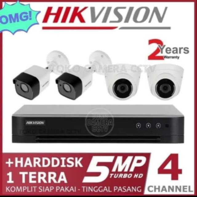 PAKET CCTV HIKVISION 5MP 4 CHANNEL HDD 1TB