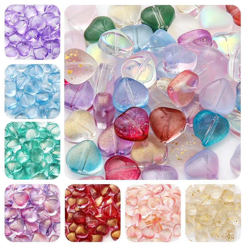 10pcs Manik-Manik Kaca Kristal Bentuk Hati Untuk Membuat Perhiasan