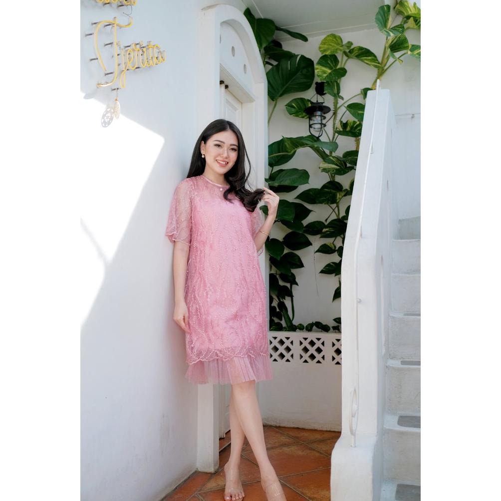 Miss Nomi - Shereen Dress Brukat Tulle / Gaun Dress Brokat / Dress Natal Import / Dress Pesta