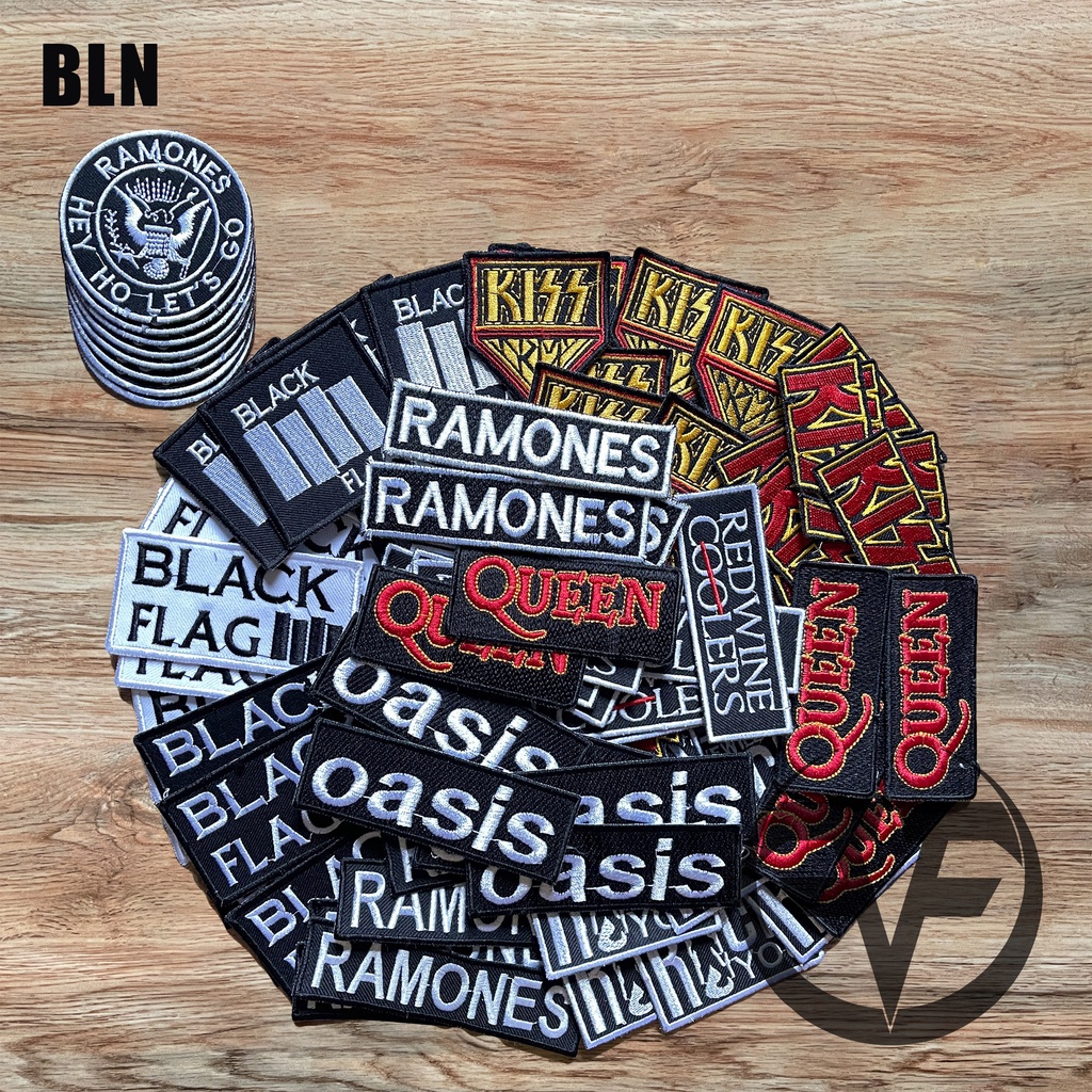 patch emblem bordir MOTIF BAND RAMONES OASIS QUEEN KISS extra aksesoris untuk jaket, tas, slimbag, c