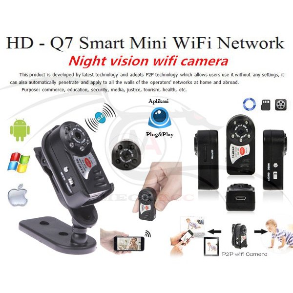 Jual Mini Wireless Hd Wifi Ip Camera Q7 Surveilliance SPY Camera Video