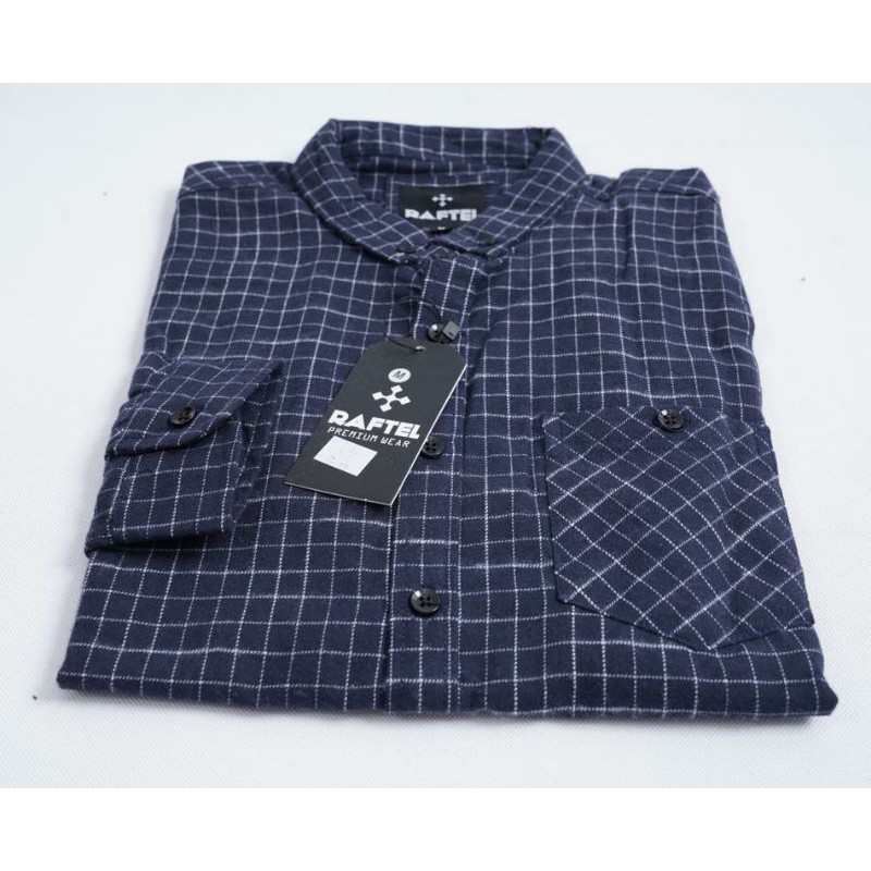 YB KEMEJA FLANEL MOTIF KOTAK PRIA LENGAN PANJANG SLIM FIT LONG SLEEVE FLANNEL TARTAN NAVY WHITE 2361