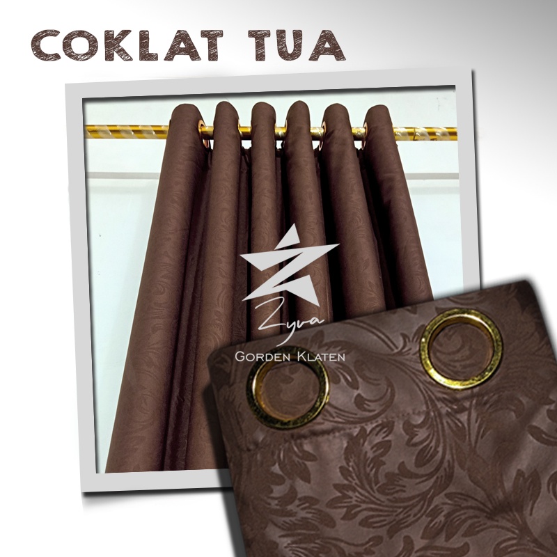 Gorden Polos Embos murah smokring 12 lubang Pintu Jendela Gorden Coklat polos Gordyn Hordeng Tirai-COKLAT TUA 220X135