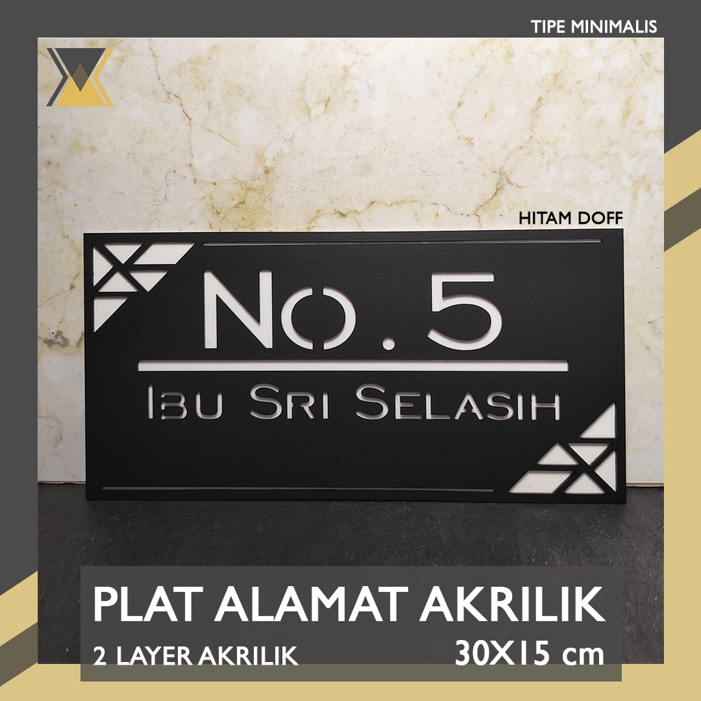 Papan Plat Akrilik Nomor Rumah Minimalis 2 Layer