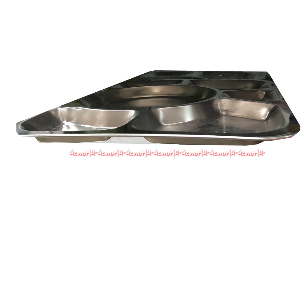 Tray Stainless Steel 38x28cm Piring Alat Tempat Makan Dengan Bilah Baki Sekat Silver