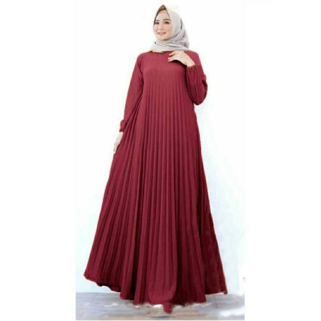  Baju  Plisket  Gamis Lengan Pendek Hijab Muslimah