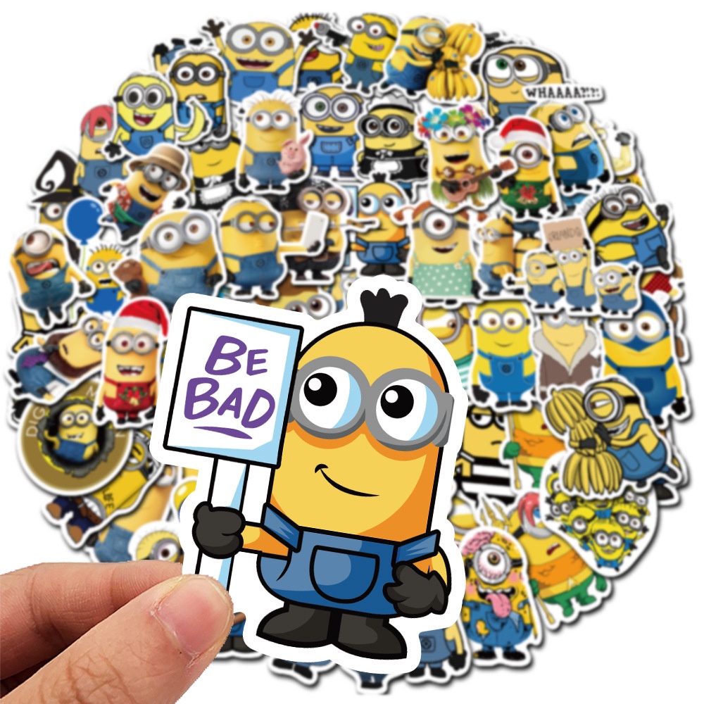 50 Pcs Stiker Desain Kartun Anime Despicable Me Warna Kuning Untuk Dekorasi