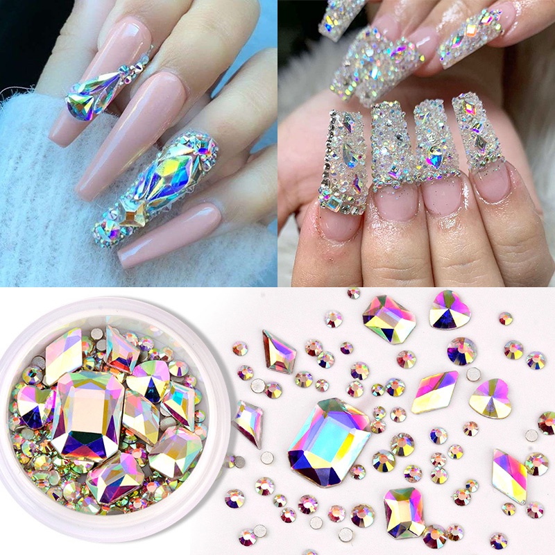 1 Kotak Stiker Kristal Berlian Imitasi AB FlatBack 3D Aksesoris Nail Art / Manicure DIY