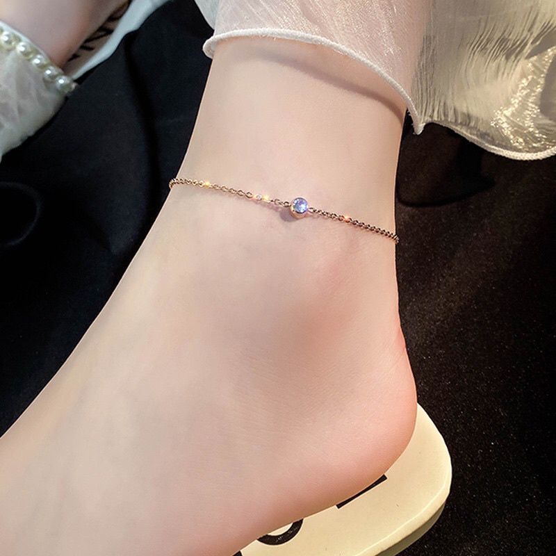 Gelang Kaki Titanium Diamond Rosegold Wanita Korea Anti Karatan