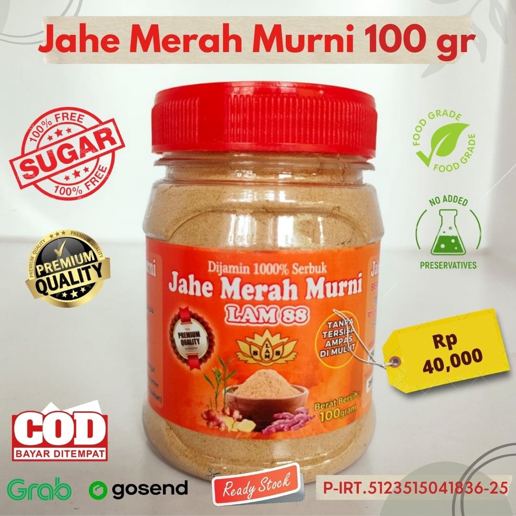 

jahe merah murni tanpa gula ekstrak jahe merah tanpa ampas lam 88 toples 100gram