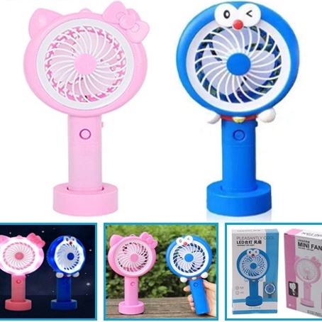 Kipas Angin Tangan Stand Portable Karakter + Lampu Led / Mini Fan Led