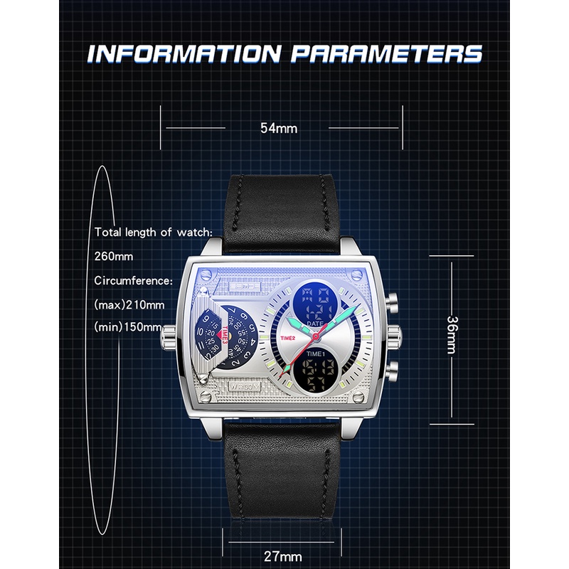 SANDA 6032 Jam Tangan Pria Digital Analog Tali Kulit 3 Time Zone Display EL Backlight WATCHKITE WKOS