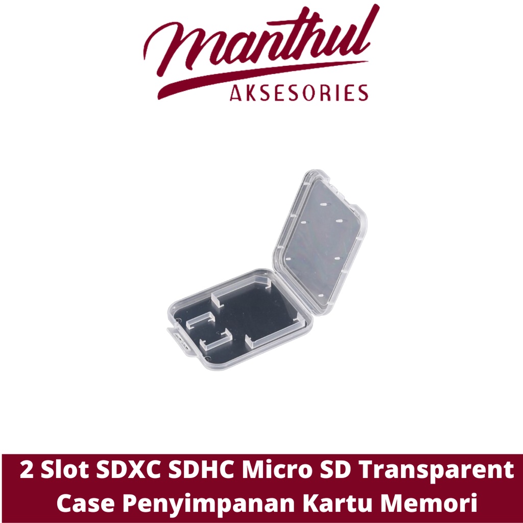 2 Slot SDXC SDHC Micro SD Transparent Case Penyimpanan Kartu Memori