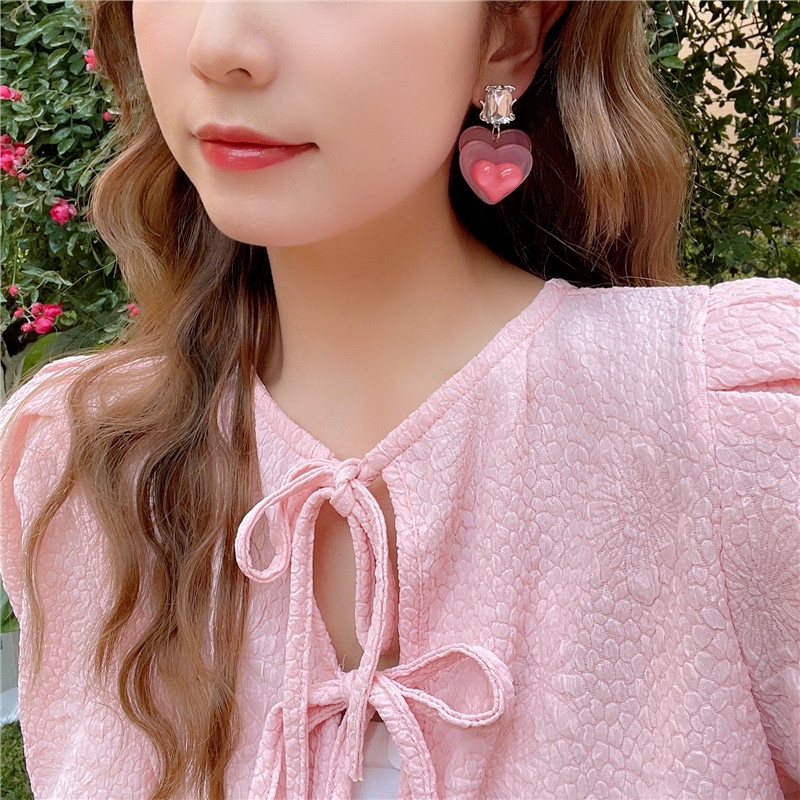 Anting Tusuk Motif Hati Warna Pink Ala Korea Untuk Wanita