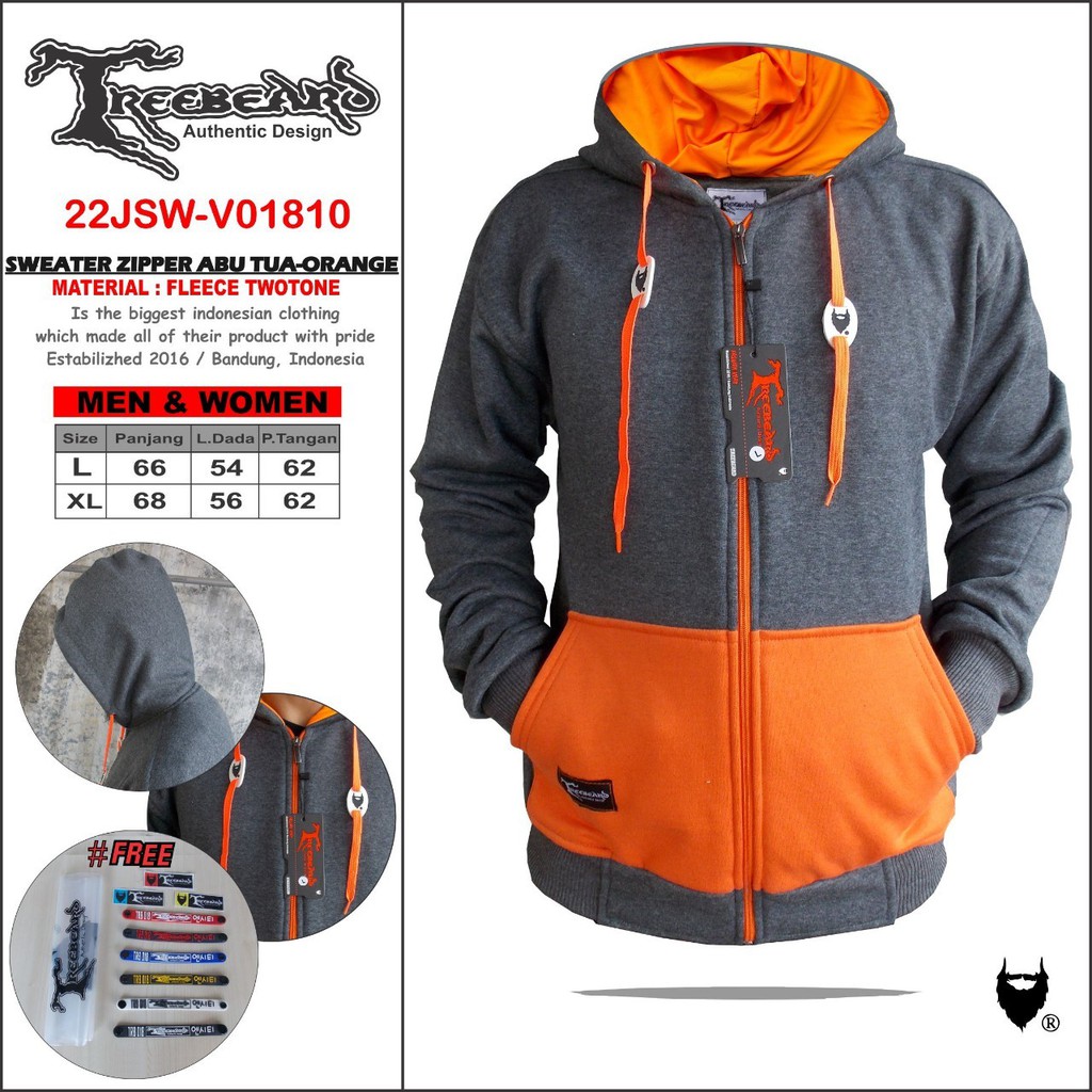 JAKET ZIPPER HOODIE COMBY PRIA &amp; WANITA ORIGINAL TREEBEARD PREMIUM