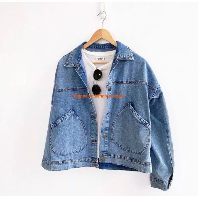 Oversize Jacket Denim Wanita Saku Bulat - Dora Denim Jacket