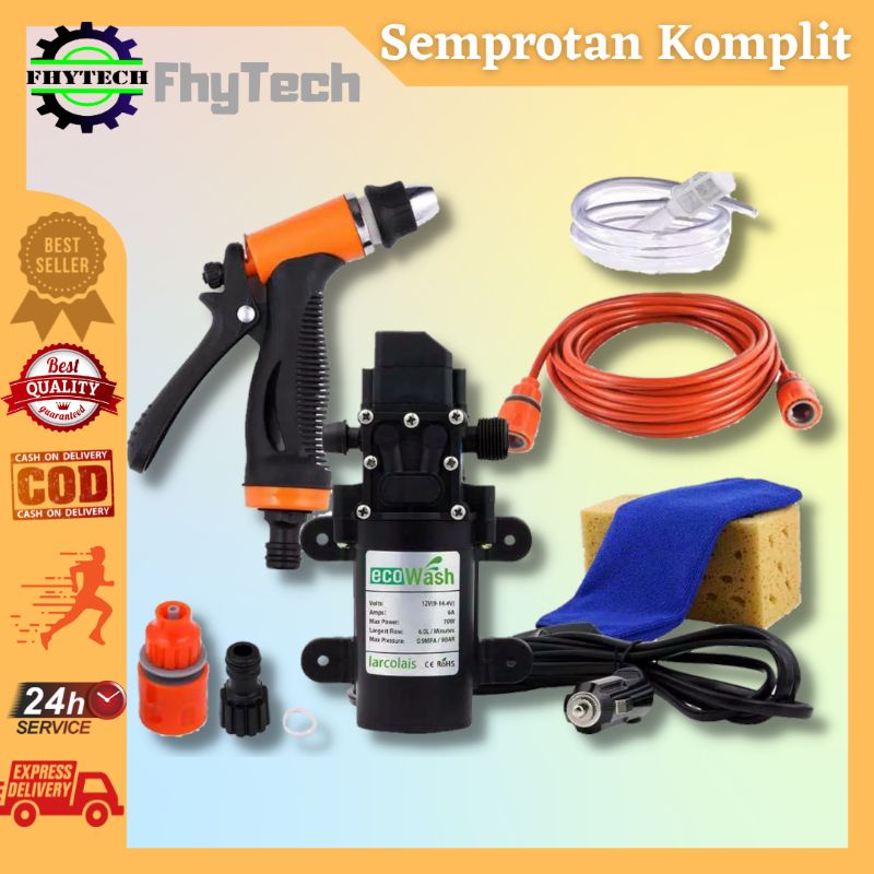 Mesin Dinamo Pompa Air Mini Elektrik + Kepala Semprotan Komplit SET 12V 70W
