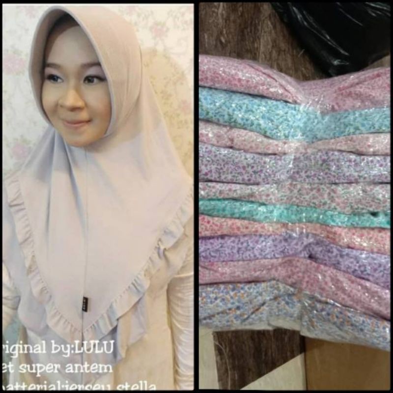 bergo motif, jilbab motif bunga kecil, kerudung jilbab bintik kecil elegan, jilba trendi untuk ootd