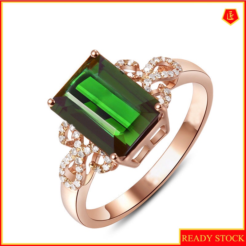 [Ready Stock]Temperament Personality Emerald Rose Gold Ring