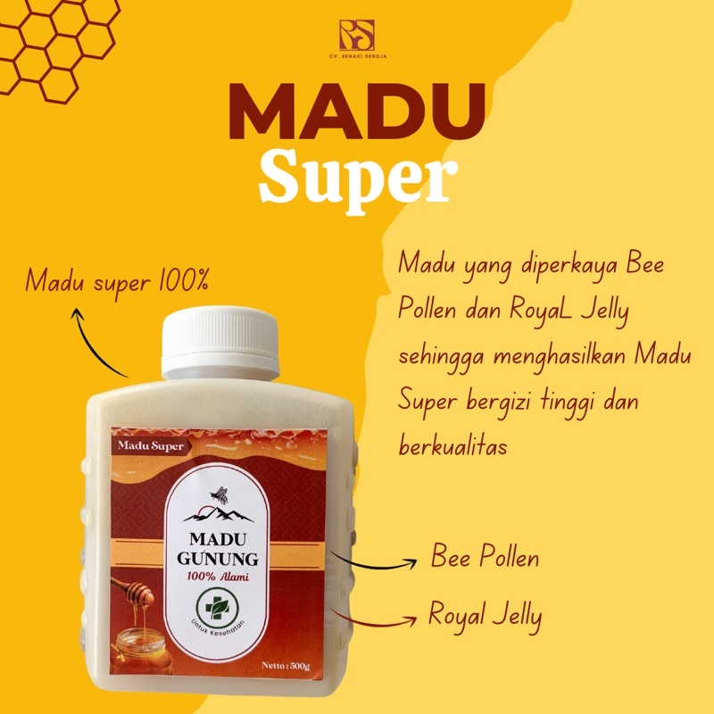 

MADU GUNUNG - MADU SUPER (+Bee Pollen+ Royal Jelly)-100% MURNI