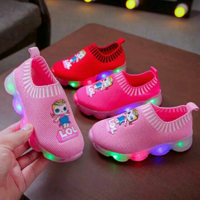 Sepatu lampu led anak sz 21-30 sepatu slipon anak perempuan LOL