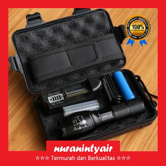 PAKET Senter LED Tactical Cree XM-L2 + CASE + Baterai 18650 + Charger