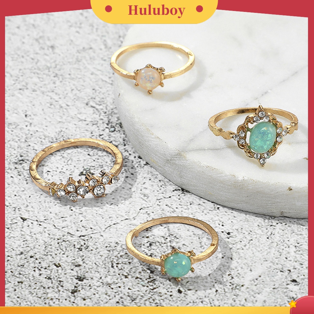 Hu Hu Hu Hu Hu Alat Bantu Pasang Kacamata♡ 4pcs / Set Cincin Buku Jari Aneka Bentuk Warna Permen Bahan Alloy Untuk Wanita