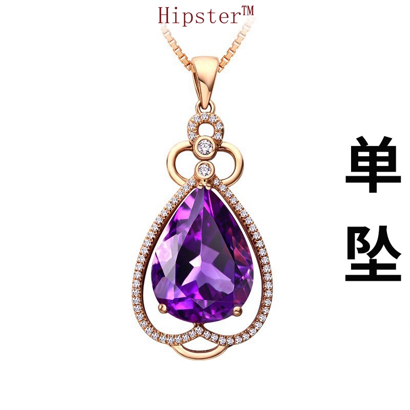 Fashion Elegant Exquisite Natural Amethyst Pendant Rose Gold Necklace