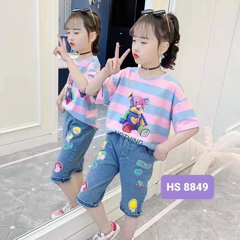 (COD) Setelan celana jeans anak cewek tanggung / Baju kaos anak ABG /