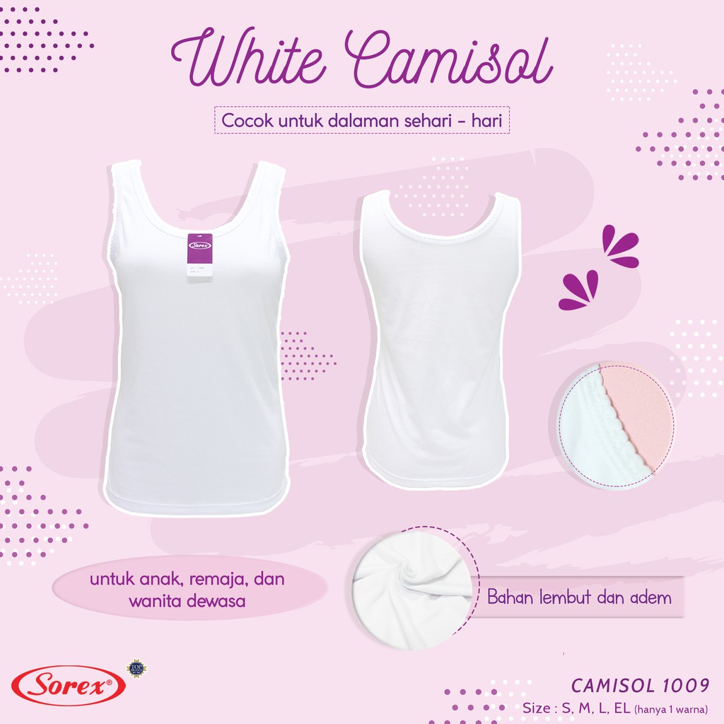 [ HARGA 1pc &amp; 3pc ] Singlet Camisol Sorex 1009 PUTIH / Tangtop Wanita Lembut Dan Adem Kamisol | Bwr