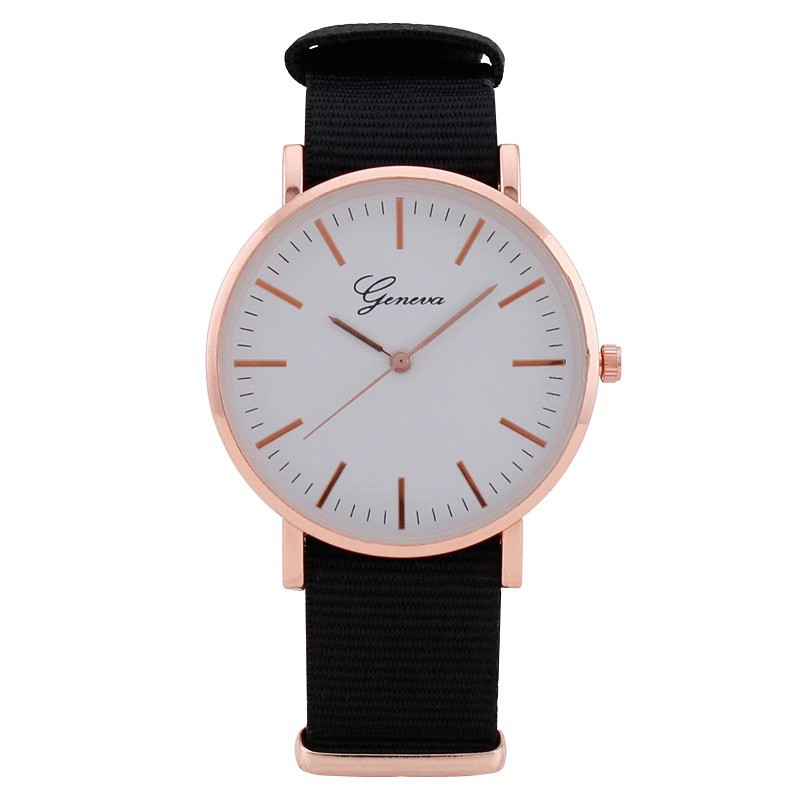 Jam Tangan GEVENA TALI CANVAS - Quartz Fashion Wanita Casual  Wrist Watch-29-4 Hitam
