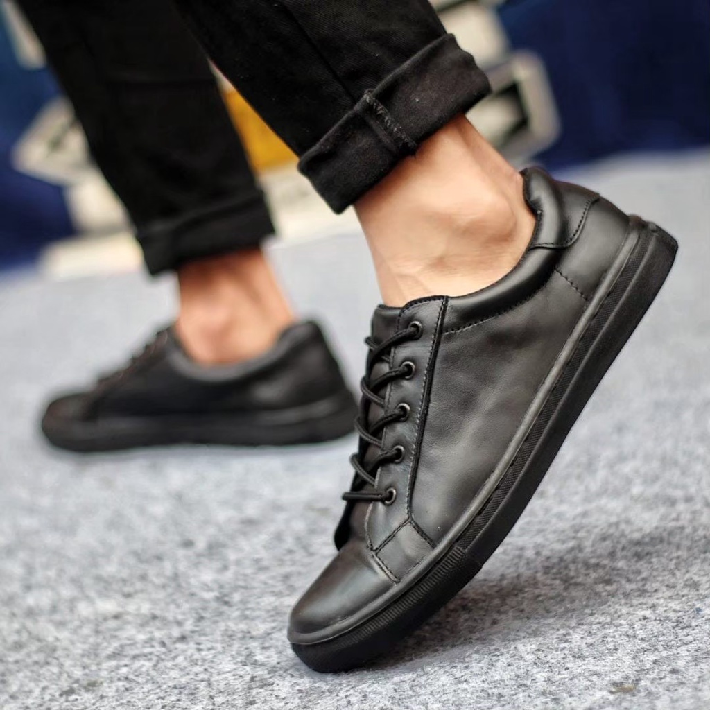 ENOZ X PIETER - Sepatu Snakers Sekolah Kuliah Hitam Pria Original Handmade - Sepatu Pantofel Kasual Kerja Formal Cowo Laki Men ORI