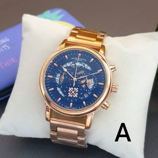 JAM TANGAN PRIA PATEK PHILIPE 002 CHRONO AKTIF TGL AKTIF STAINLESS SEMI SUPER