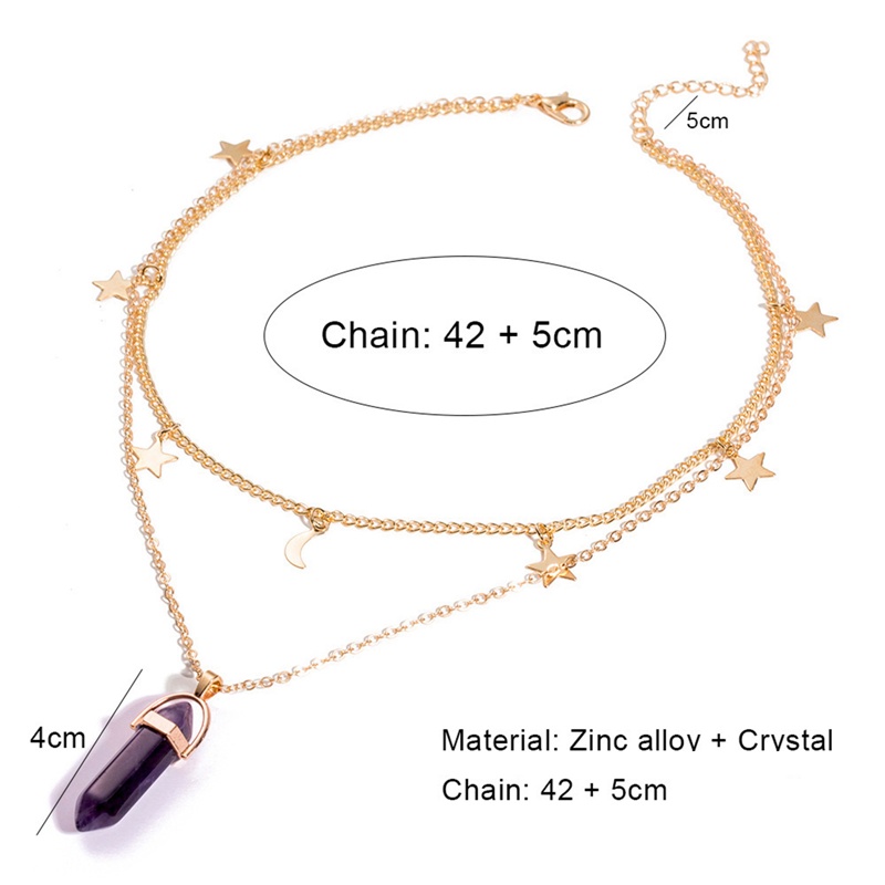 Kalung Rantai Dengan Liontin Batu Opal Heksagonal Gaya Bohemian Untuk Wanita