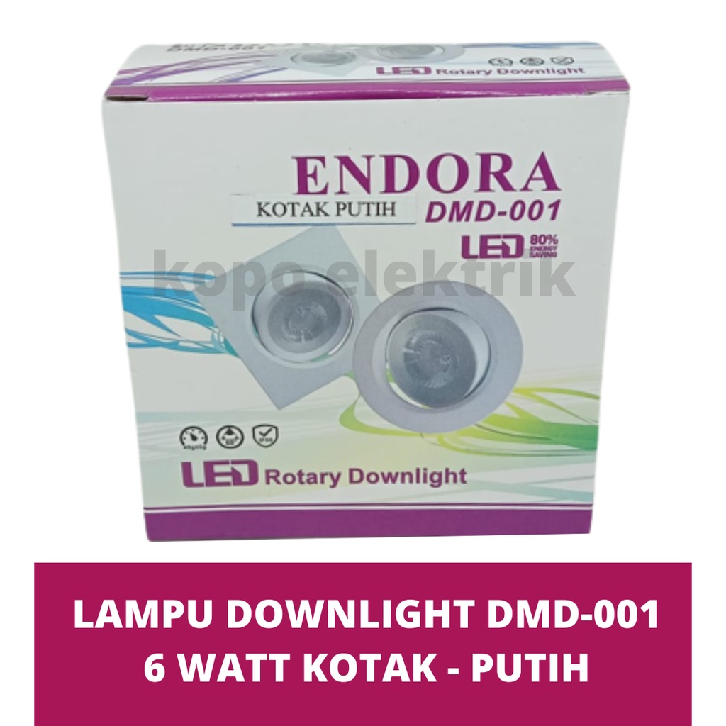 Lampu Downlight Spotlight Rotary 6 Watt Kotak - Putih