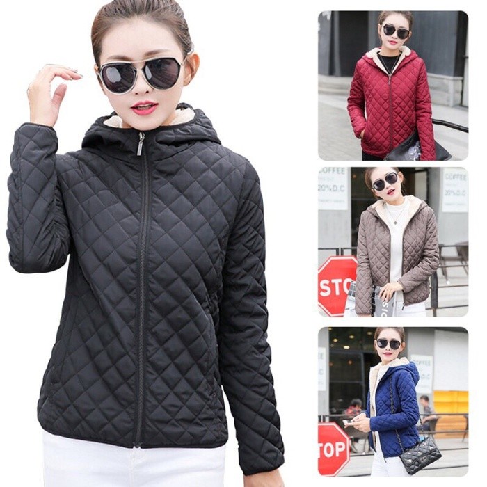 Jaket bulu tebal musim dingin wanita Winter jacket with hoodie