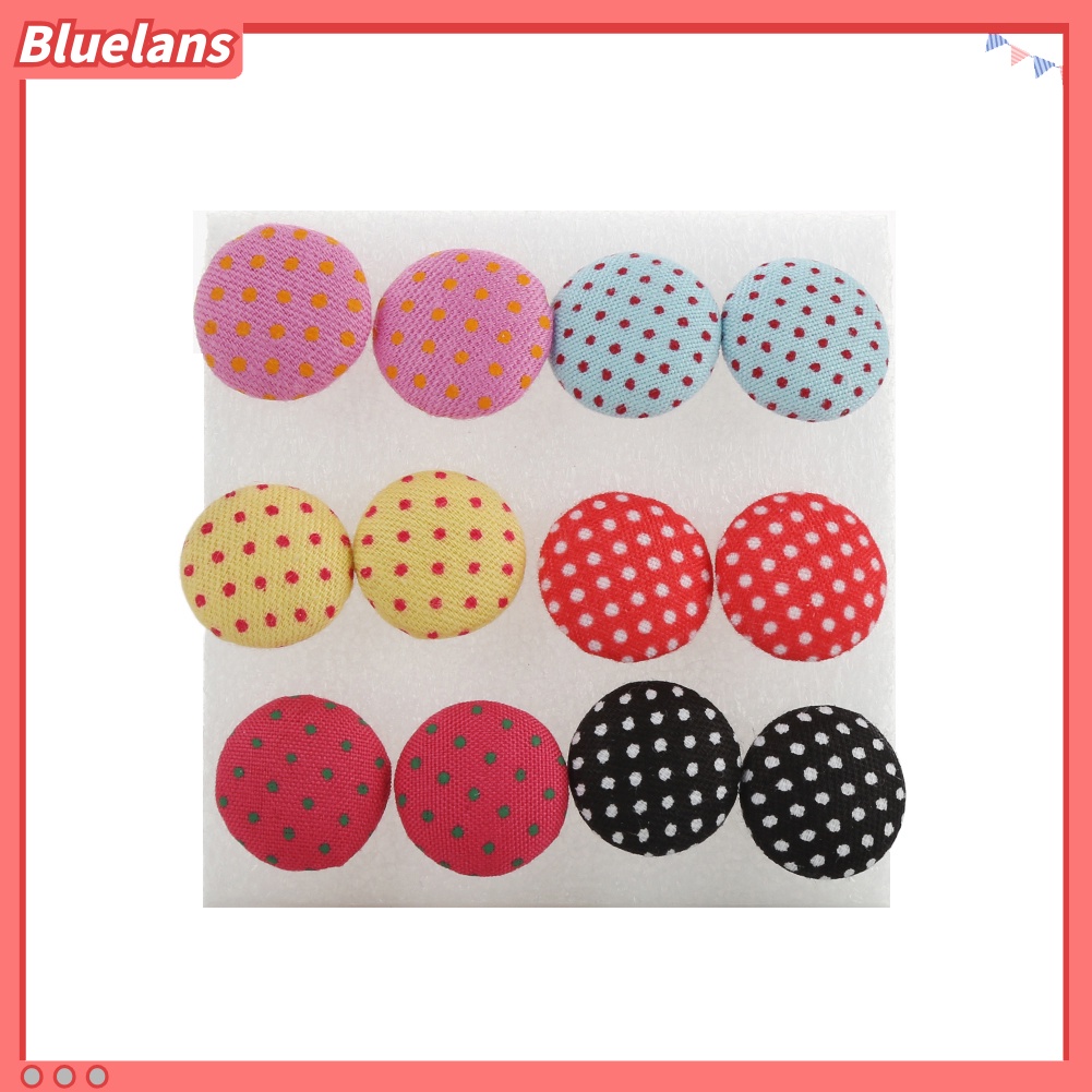 6 Pasang Perhiasan Anting Stud Gaya Vintage Warna Warni Bentuk Kancing : Bahan Plastik