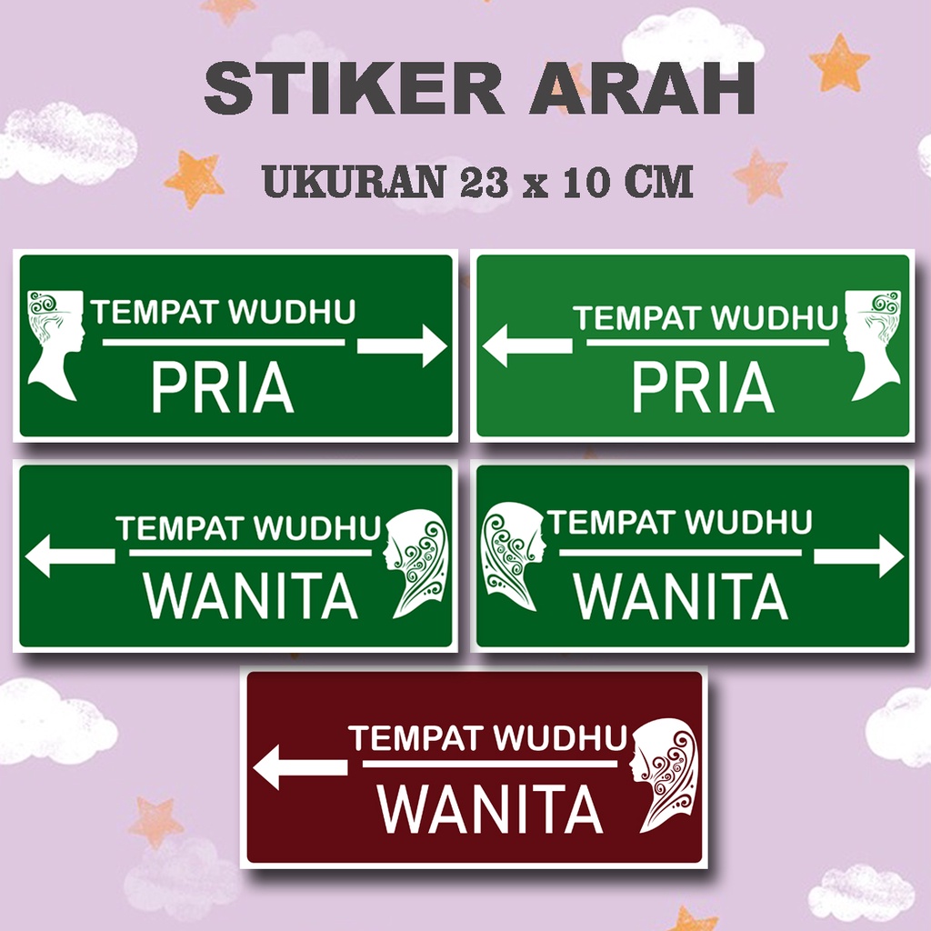 

Stiker arah petunjuk tempat wudhu KIRI KANAN Ukuran 23 x 10 cm