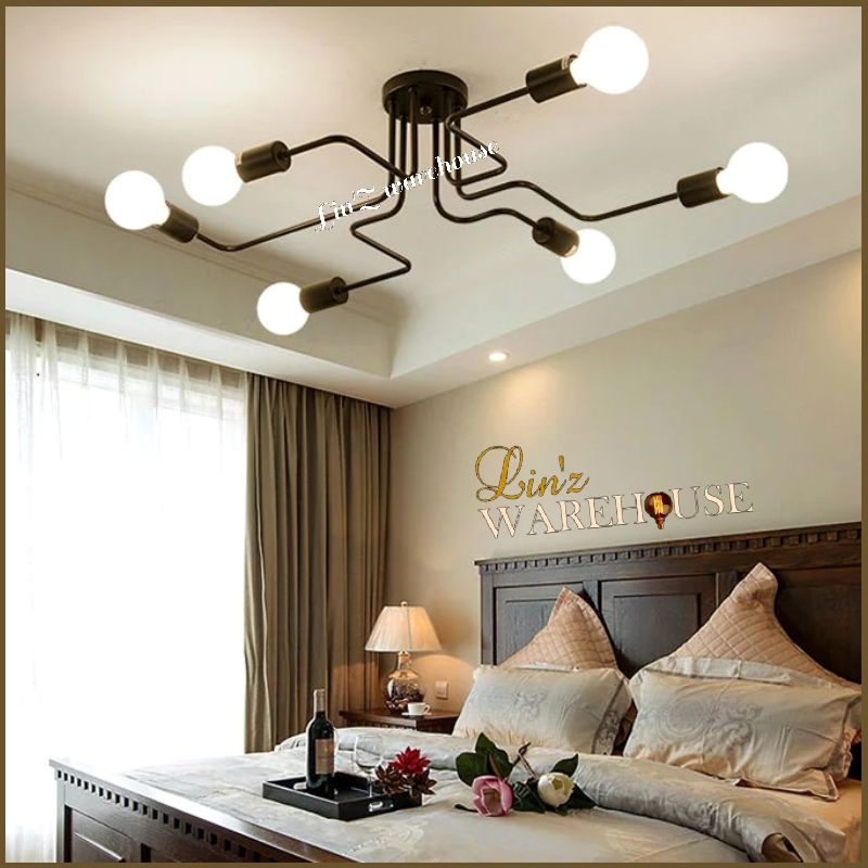 Lampu plafon ceiling MODERN BLACK IRON 6 ARMS ceiling lamp