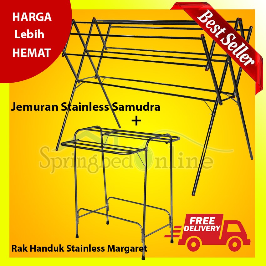 Harga HEMAT! Paket Jemuran Stainless+Rak Handuk Stainless