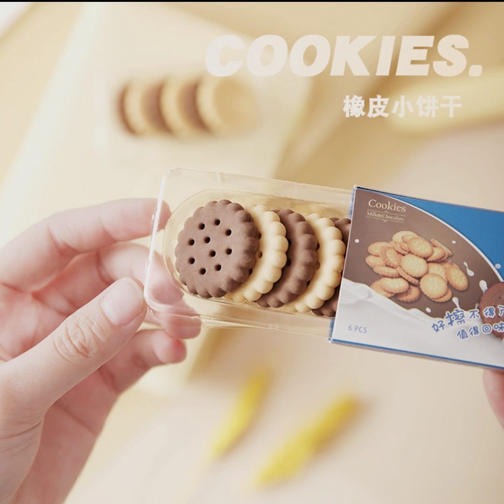 SET PENGHAPUS BISKUIT ISI 6 PCS BISCUIT COOKIE SETIP STIP ERASER LUCU COOKIES UNIK