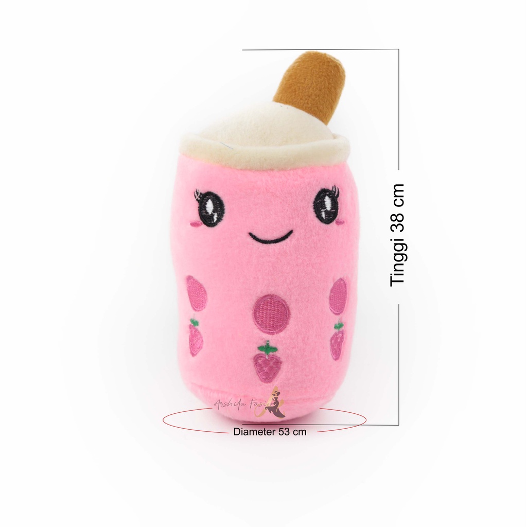 Boneka Boba Ukuran M Cangkir Milk Tea Bahan Felboa Tinggi 38 cm Berlabel SNI Gambar Bordir